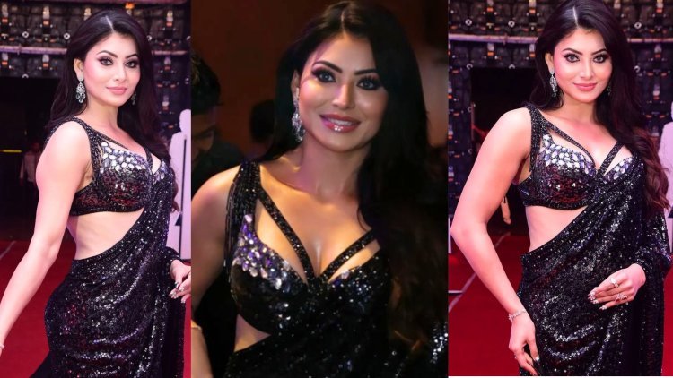 Urvashi Rautela Stuns in a Black Shimmer Saree at the Pre-release Event of BRO-The Avtar Alongside Megastar Pawan Kalyan Showers Praises for the actress